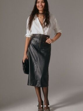 Faux Leather Pencil Midi Skirt
